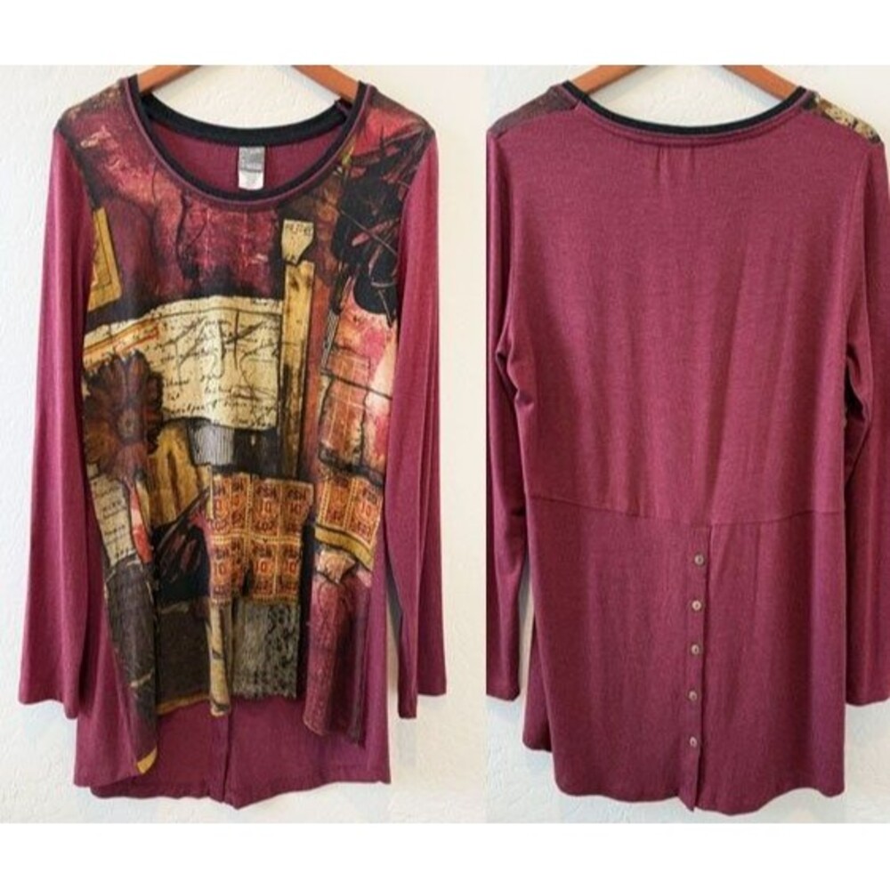 Simply Art by Dolcezza XL Abstract Trading Stamp Print Tunic Top Knit Stretch